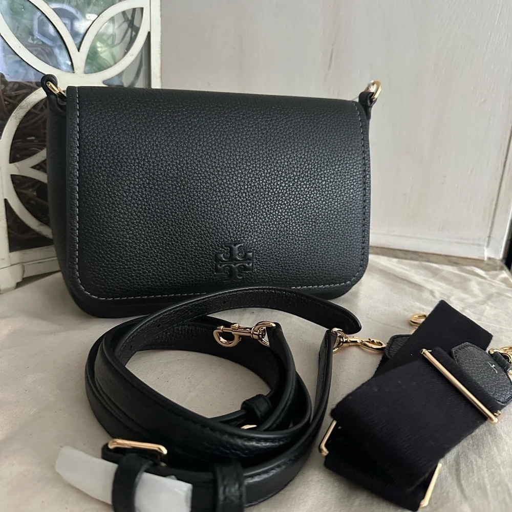 New Tory Burch thea web flap crossbody black